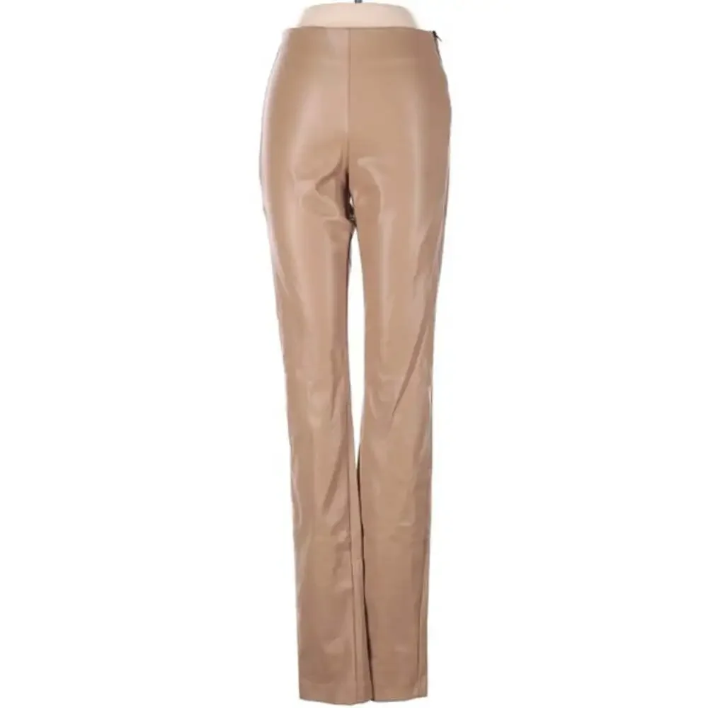 Zara Tan Straight Faux Leather Leggings Side Zip Split Leg New - Picture 3 of 7